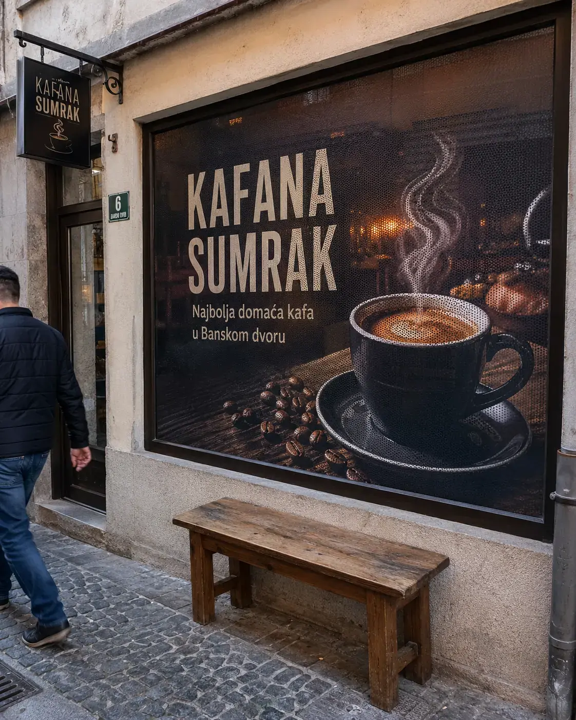 Izlog radnje sa one-way vision folijom, reklama spolja, prozor iznutra